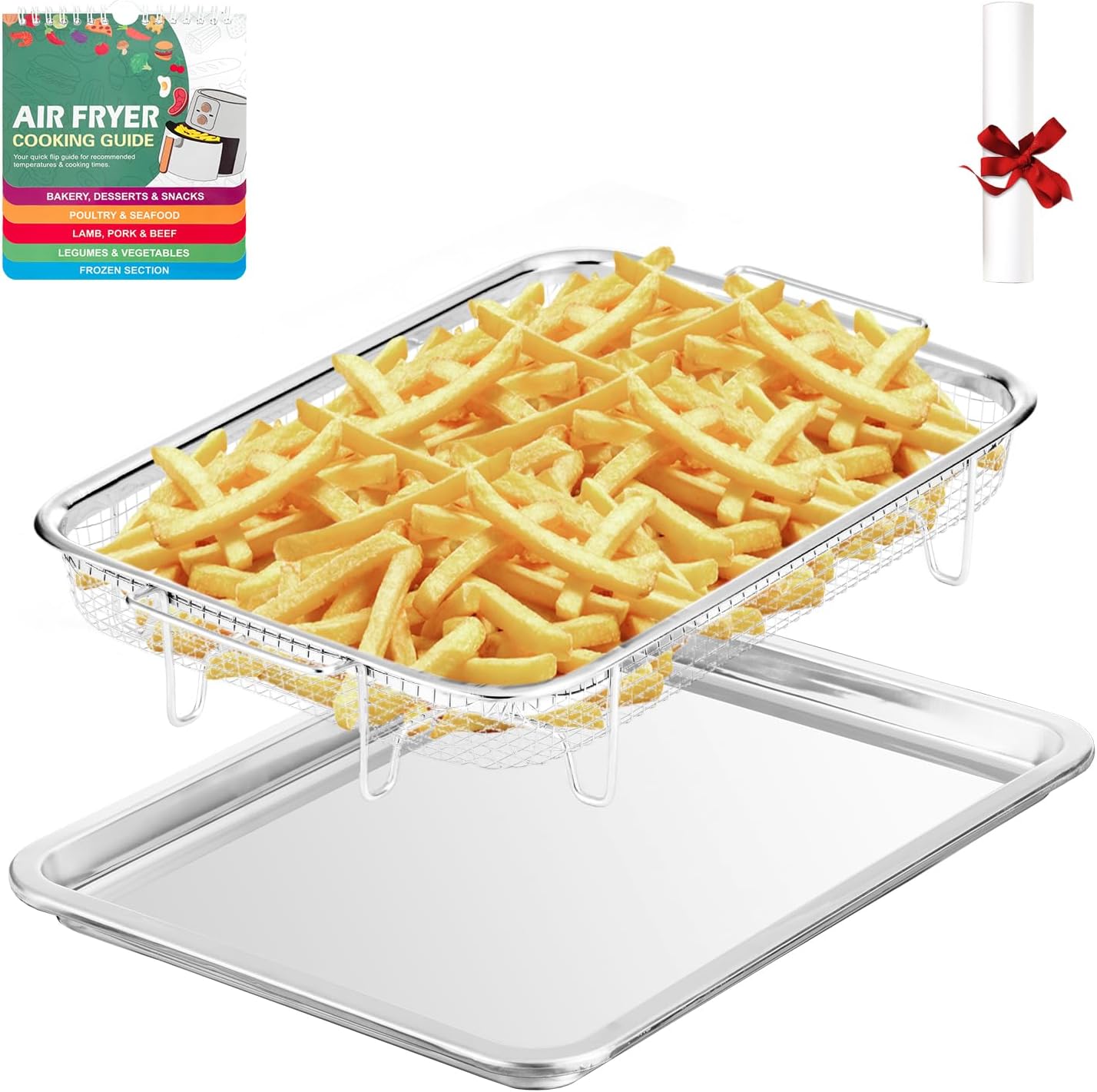 RIDGEPOLE Air Fryer Basket Set | Stainless Steel & Parchment Paper | Oven-friendly