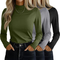 Ficerd 3 Pack Women's Mock Turtleneck Shirts - Slim Layering Staple