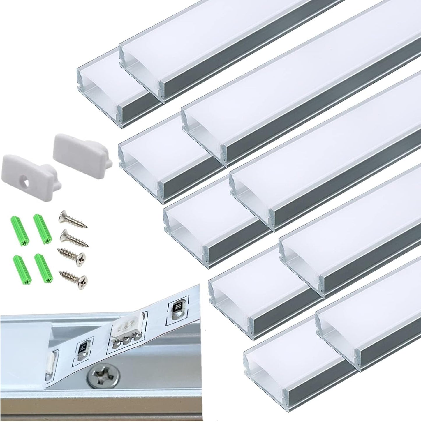 10-Pack Pre-Drilled Countersunk Hole LED Strip U Channel Diffuser