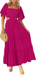 LEANI Women's 2025 Cutout Maxi Dress Square Neck Short Sleeve
