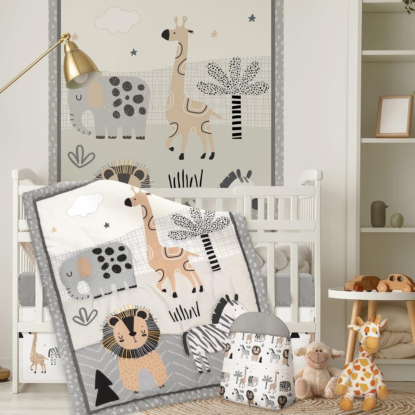 4 Piece Woodland Forest Animals Crib Bedding Set for Babies