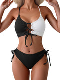 B2prity Women's Color Block Lace Up Bikini Set - Adjustable Fit