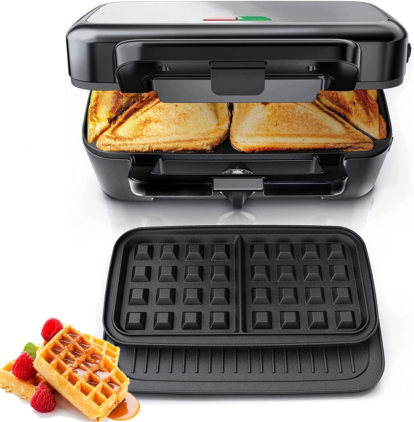 FOHERE 3 In 1 Sandwich Maker with Removable Plates for Easy Meals