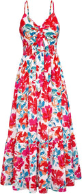 Summer Maxi Dress Floral Tie Front Spaghetti Strap - Flowy Sundress is