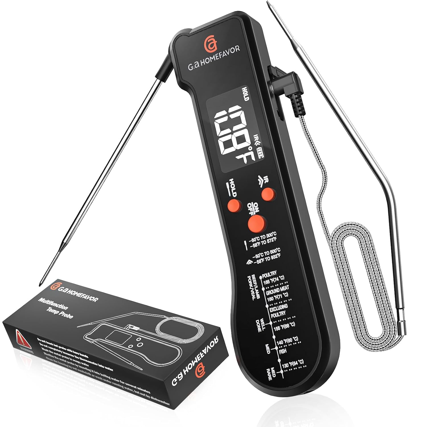 G.a HOMEFAVOR 3-in-1 Meat Thermometer - Instant Read for Perfect Cooking