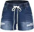 THUNDER STAR Women Mid Rise Ripped Stretchy Denim Shorts - Casual