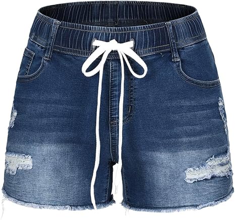 THUNDER STAR Women Mid Rise Ripped Stretchy Jeans Shorts for Summer