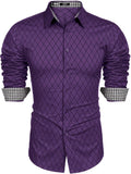 Men's Slim Fit Long Sleeve Button Down Dress Shirt - Diamond Pattern