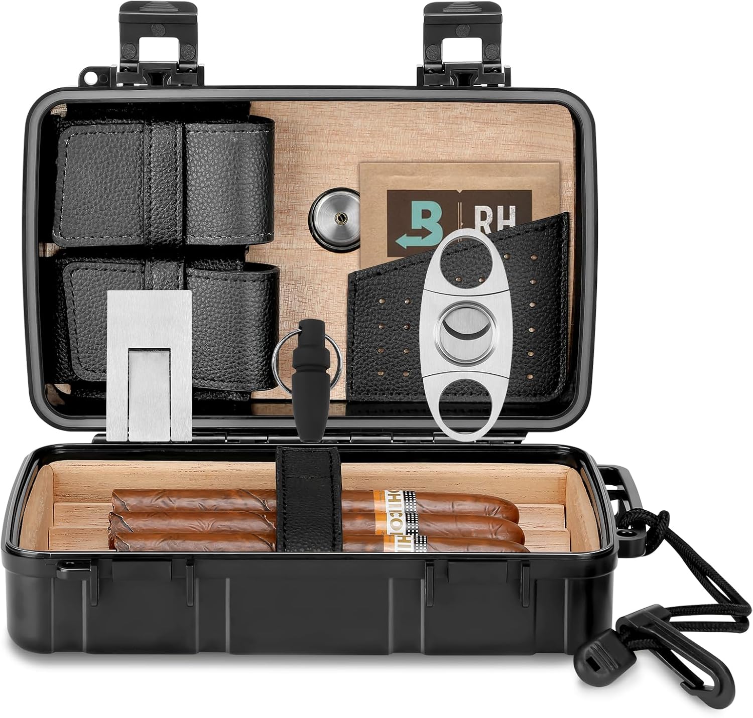 Travel Cigar Humidor Box Case with Accessories for 5 Cigars