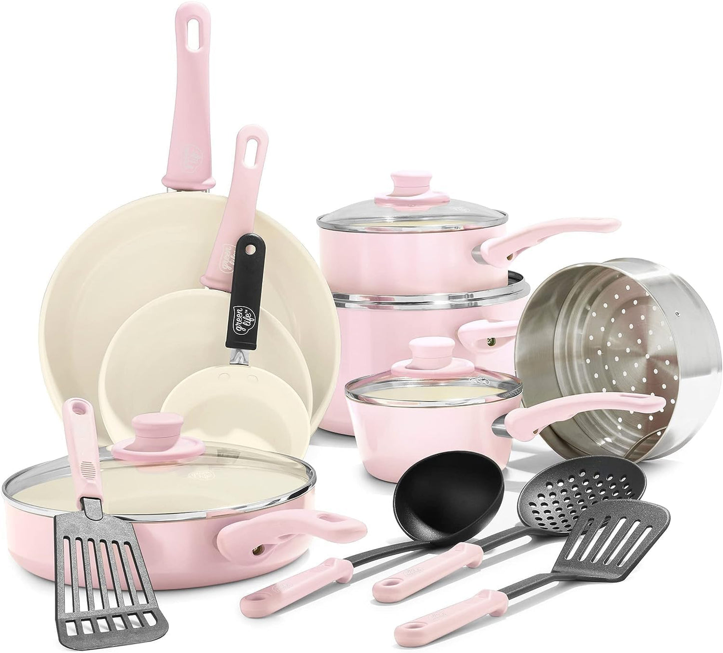 GreenLife 16 Piece Nonstick Cookware Set for Healthy Cooking