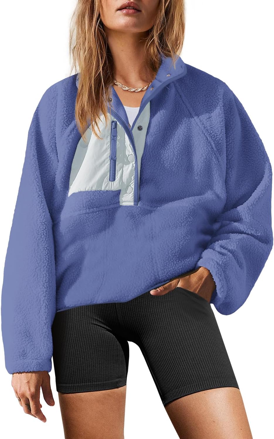 Yanekop Womens Fuzzy Fleece Pullover Sherpa Sweatshirt Jacket