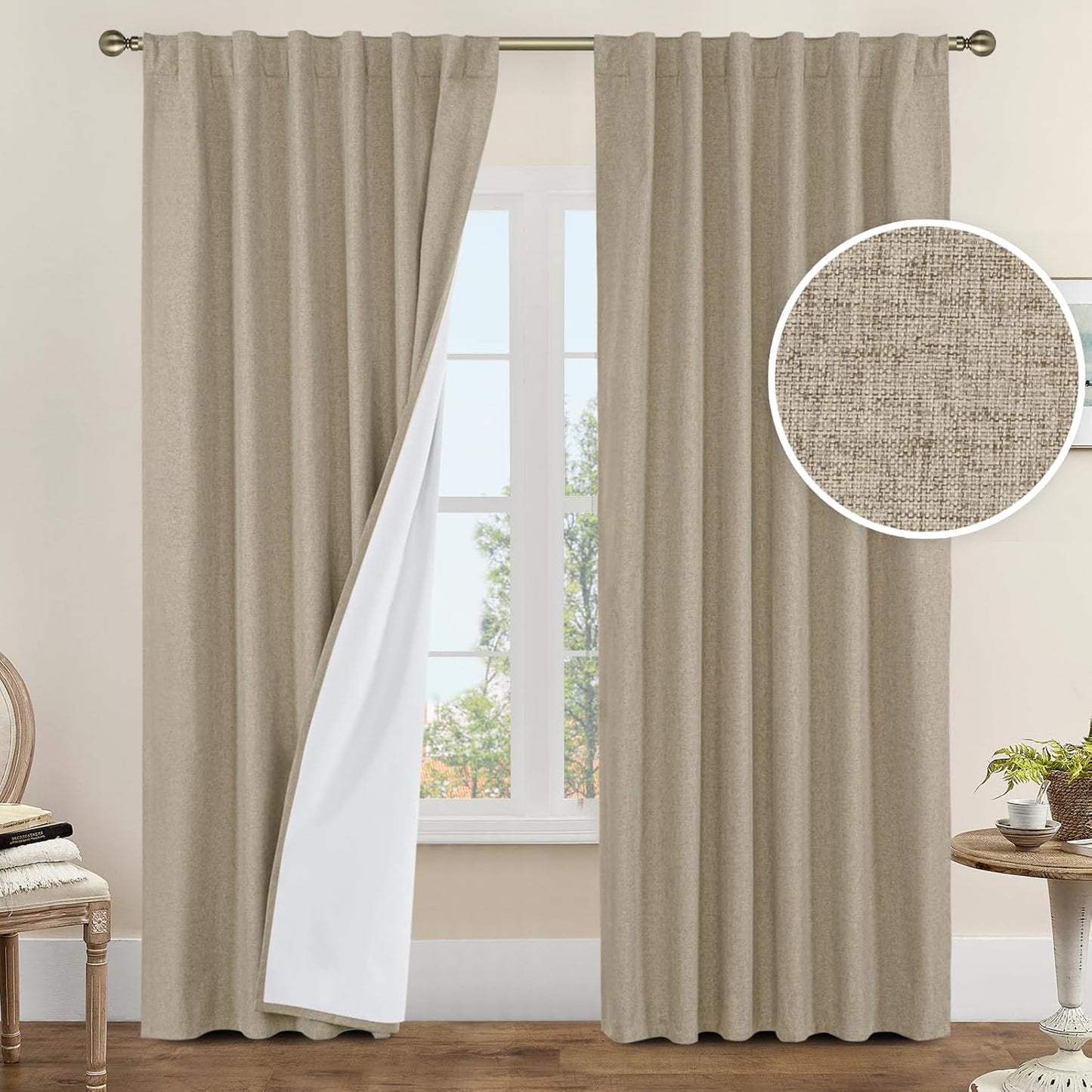 LAMIT Taupe 100% Blackout Linen Curtains for Elegant Living