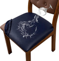 Navy Waterproof PU Leather Dining Chair Seat Covers Set of 6 - Stretch