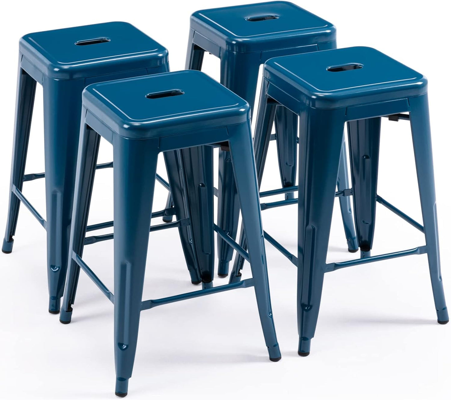 Backless Metal Bar Stools Set of 4 for Indoor-Outdoor Use