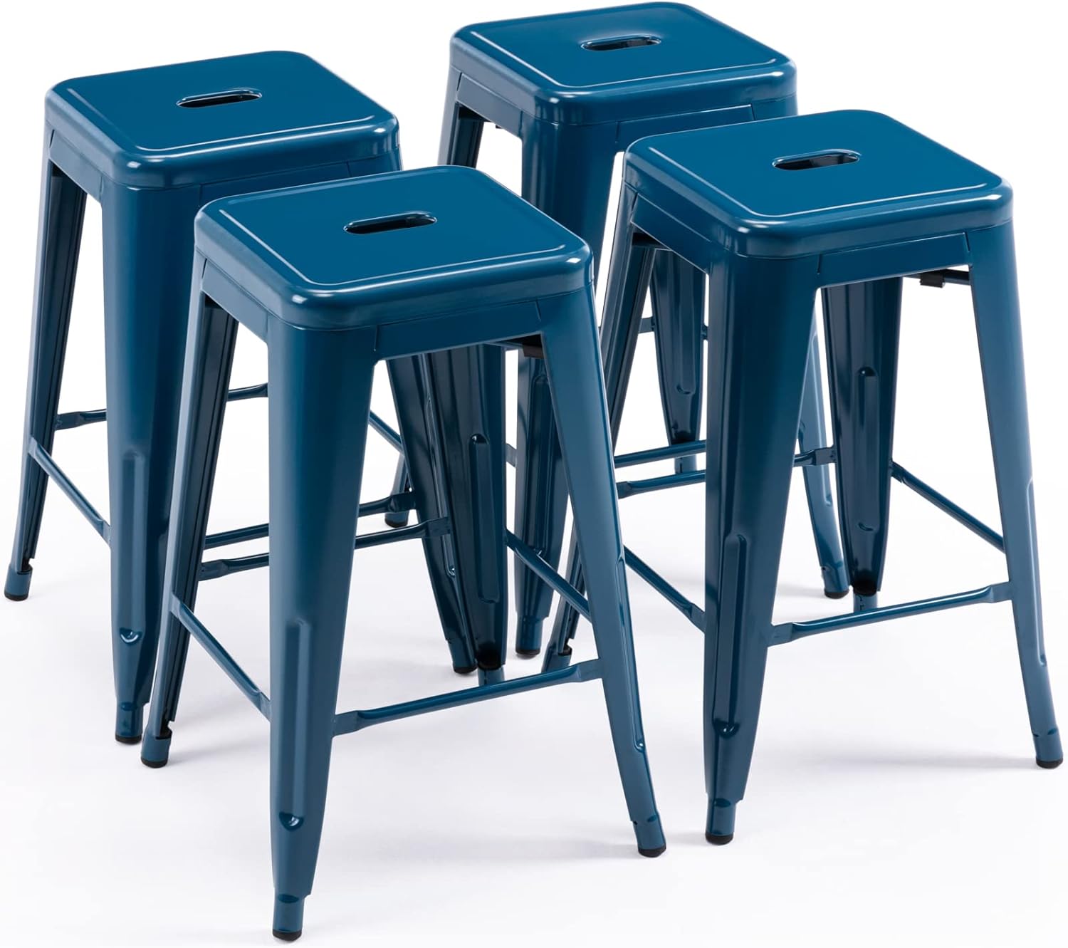 Backless Metal Bar Stools Set of 4 for Indoor-Outdoor Use