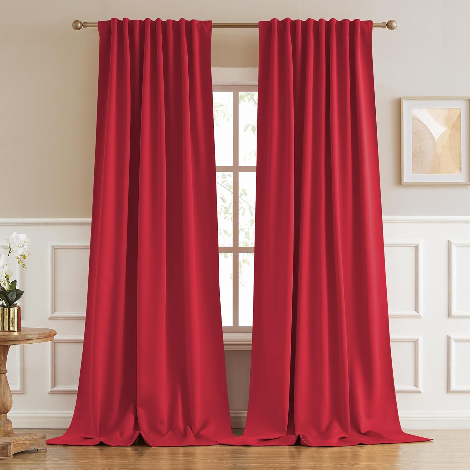 DUALIFE Red Curtains 102 Inches Long for Living Room Privacy
