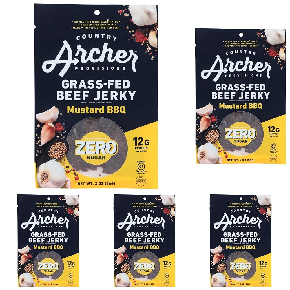 Country Archer Mustard BBQ Grass Fed Beef Jerky - 5 Pack