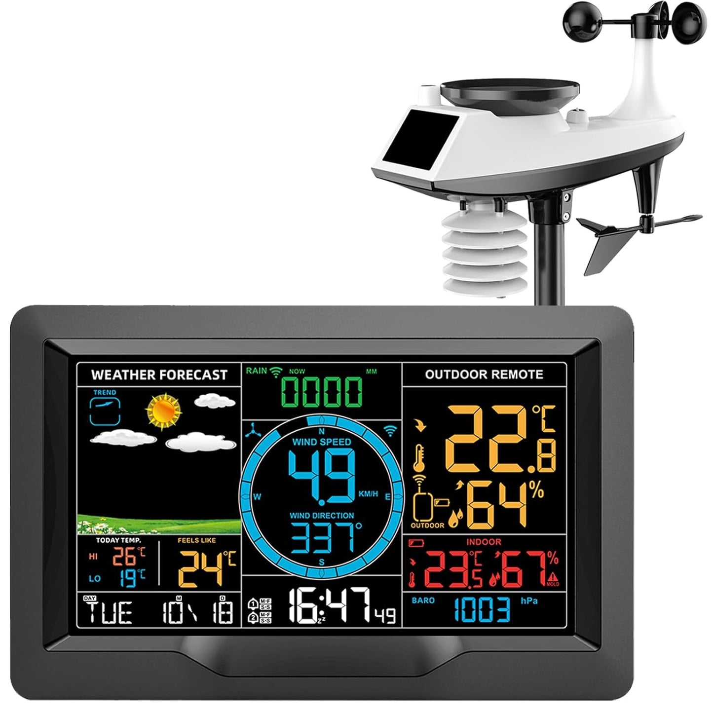Professional Wireless Weather Station with Rain Gauge and More