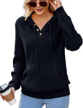 Women V Neck Hoodies Oversized Knit Pullover with Pockets - Casual