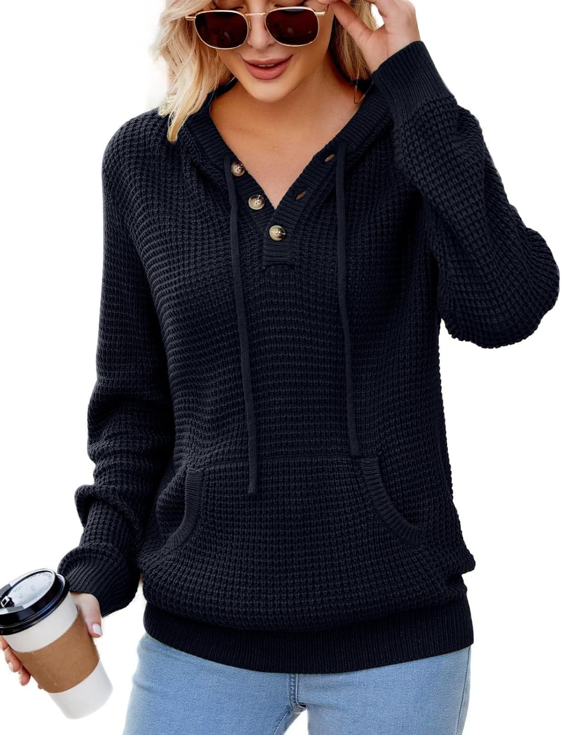 CiCiBird Women Fall Hoodies Sweater Knit V Neck Tops Oversized