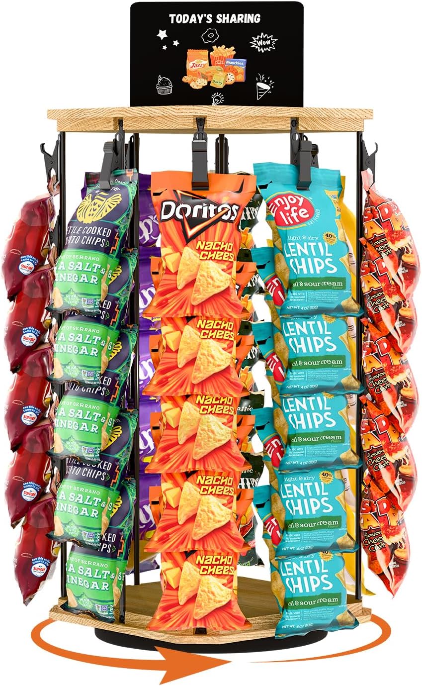 Chip Rack Display Stand with 5 Tiers and 40 Clips for Snacks