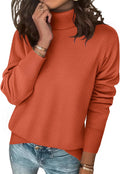 Women Turtleneck Sweater Pullover - Chunky Knit Split Hem