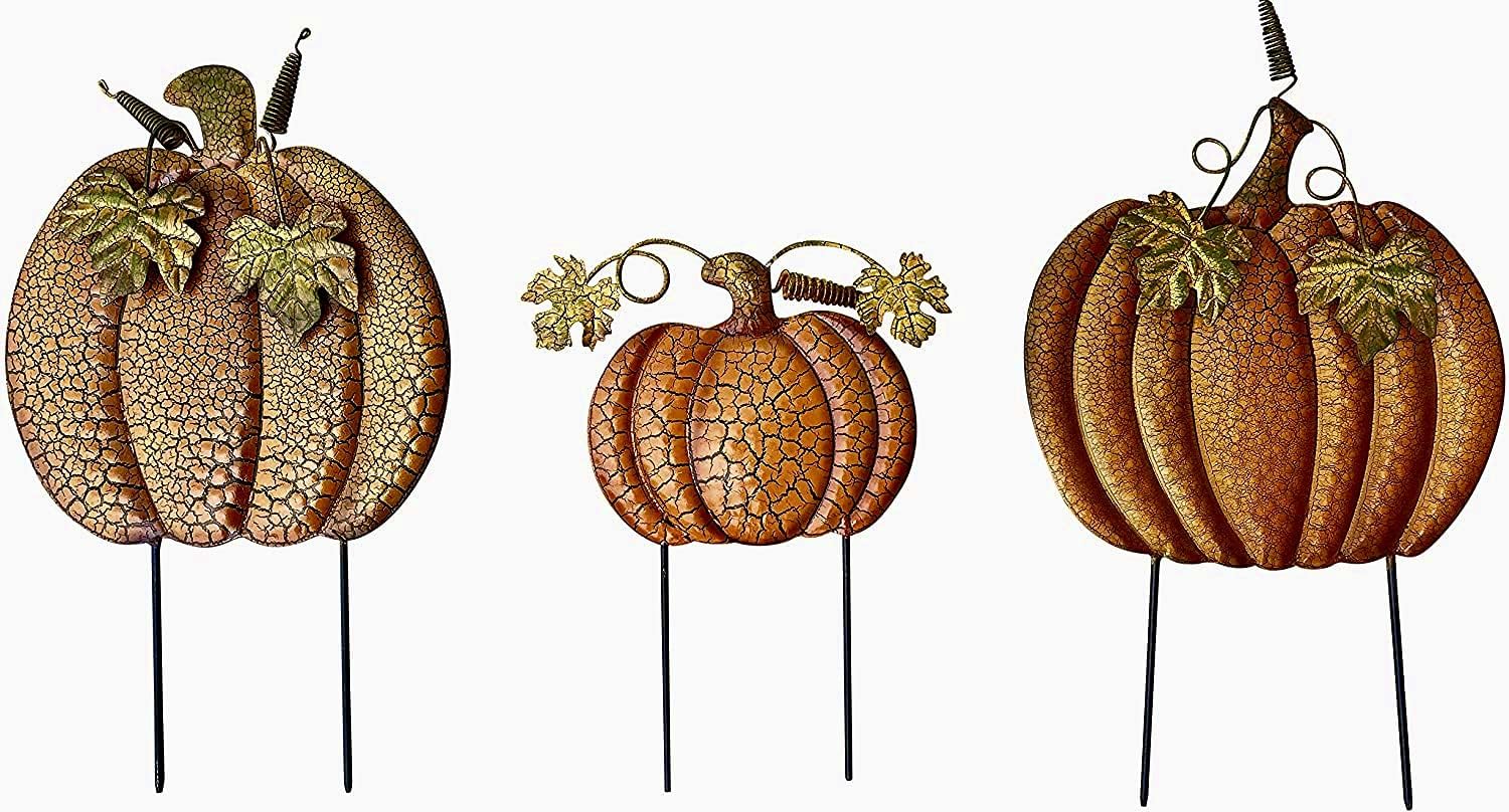 Halloween Fall Outdoor Yard Decorations Pumpkin Metal Signs Set