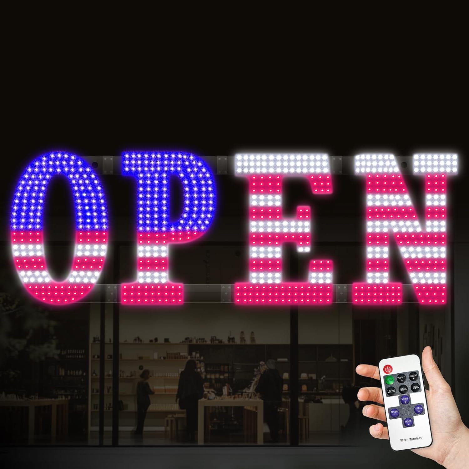 30ft' x 10ft' LED Open Sign for Business with Remote Control