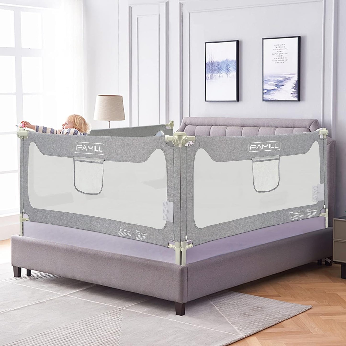 FAMILL Bed Rail for Toddlers with U-Shaped Base for Safety