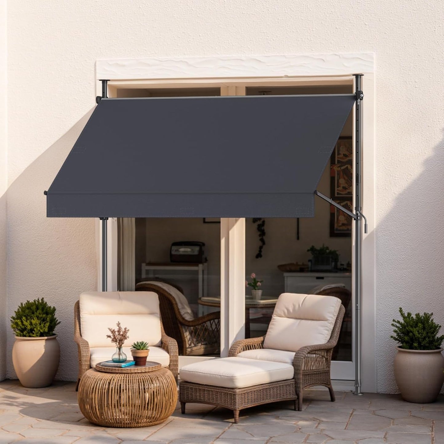 Manual Retractable Awning for Outdoor Sun Shade and Privacy