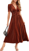 Sissyaki Women's Velvet V-Neck Maxi Dress for Wedding Guests