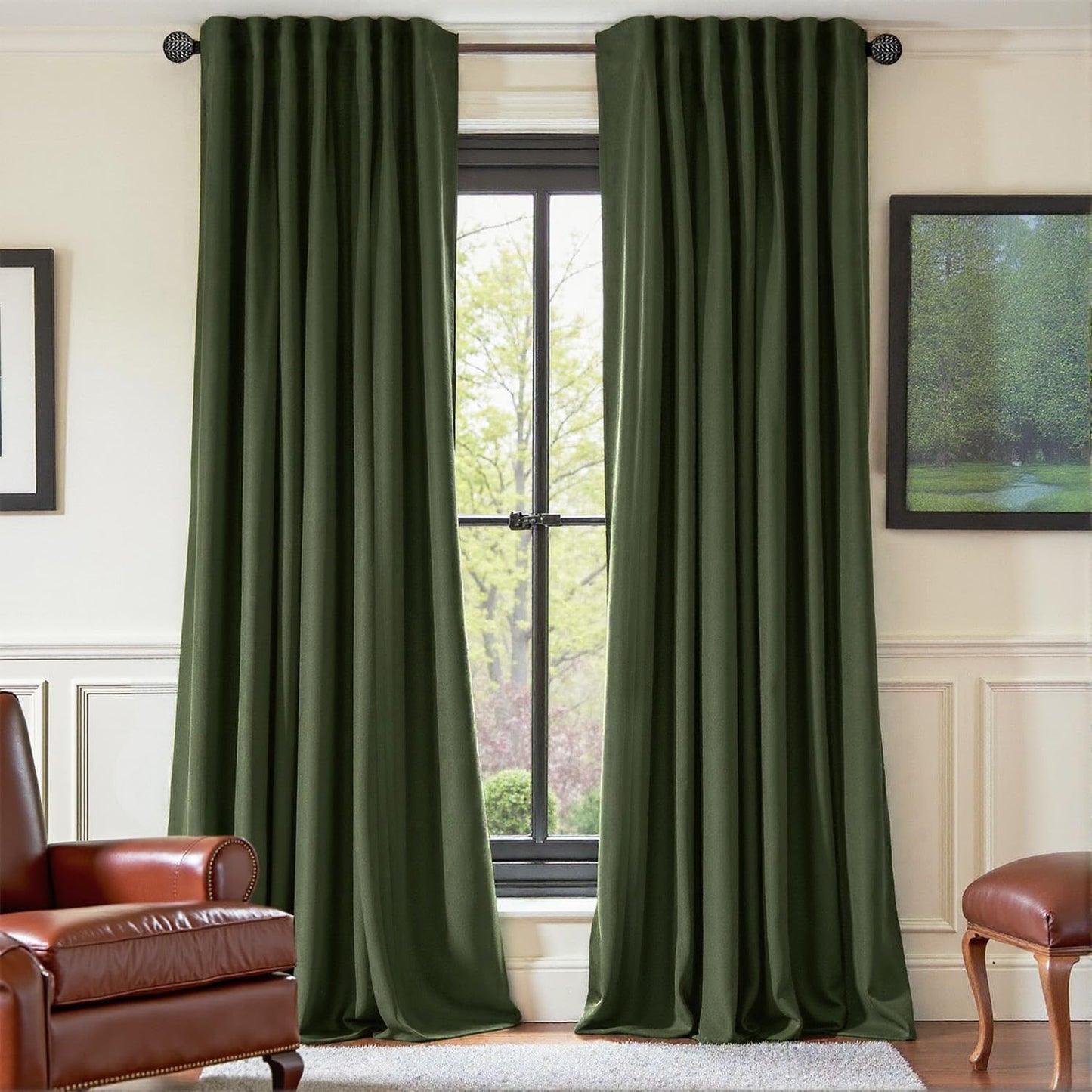 Nemia Olive Green Velvet Curtains for Bedroom and Living Room