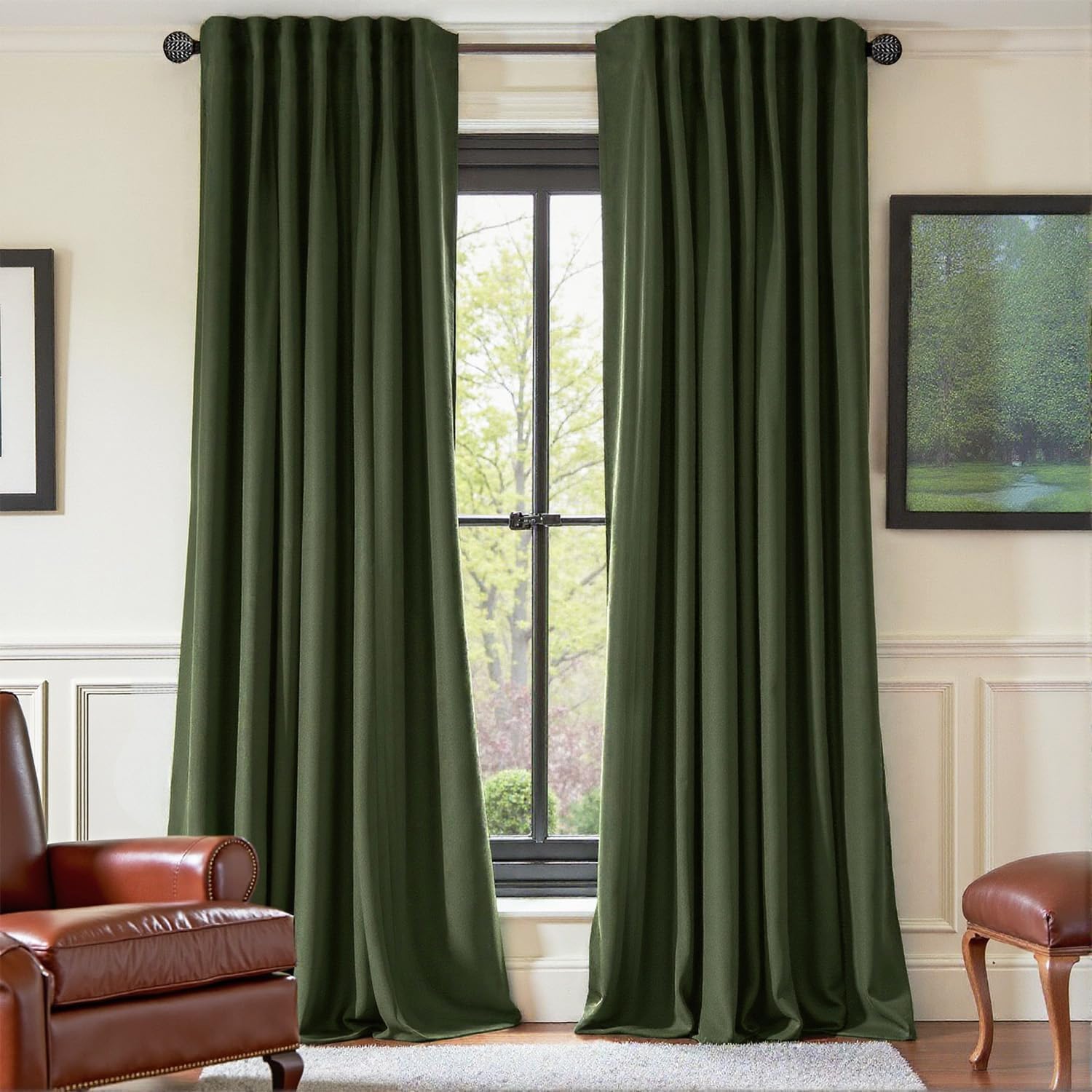 Nemia Olive Green Velvet Curtains for Bedroom and Living Room