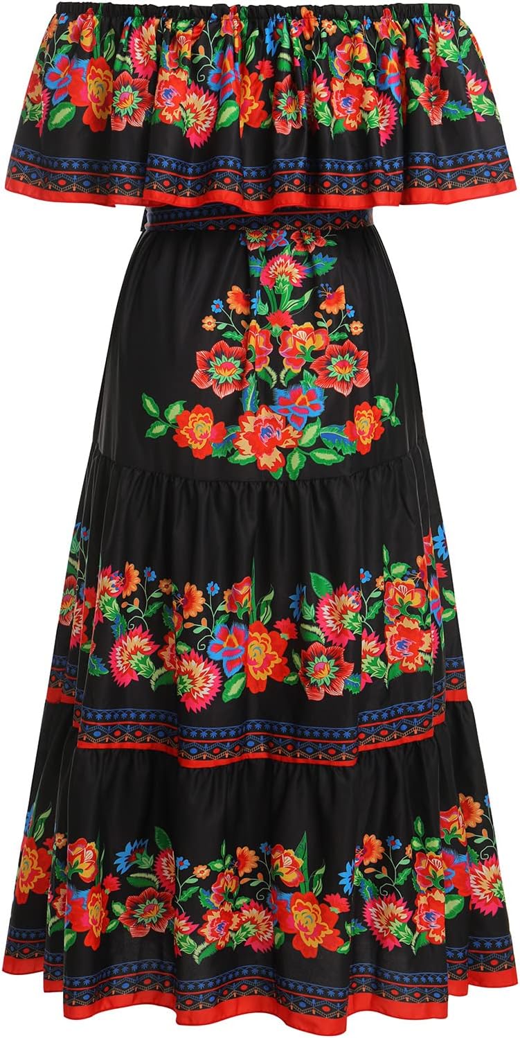Women Mexican Dress Summer Floral Print Traditional Ethnic Wear