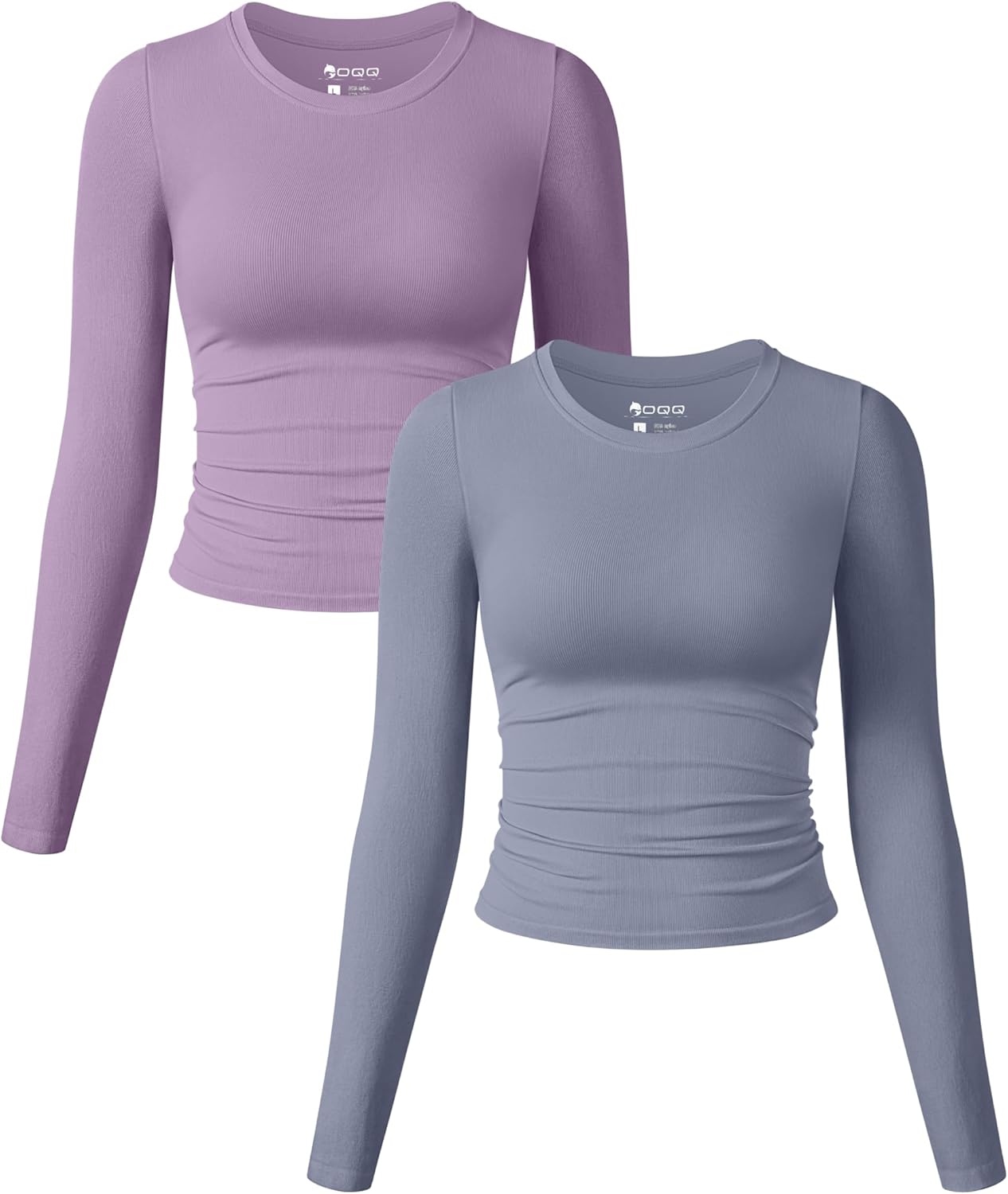 OQQ Womens 2 Piece Long Sleeve Crew Neck Fitted Tee Shirts