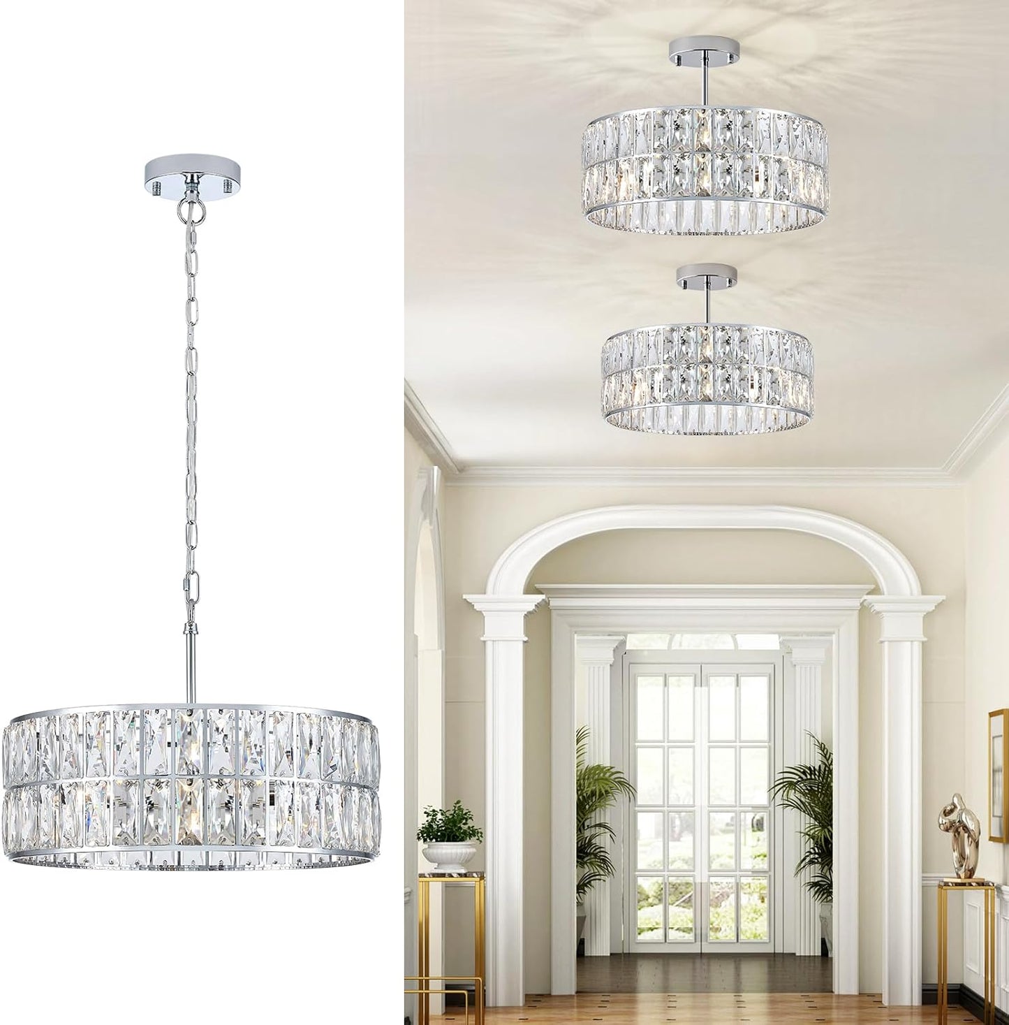 Modern Crystal Chandelier Semi Flush Mount Lighting for Home