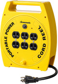 30FT Extension Cord Reel with 6 Outlets - Retractable Power Hub