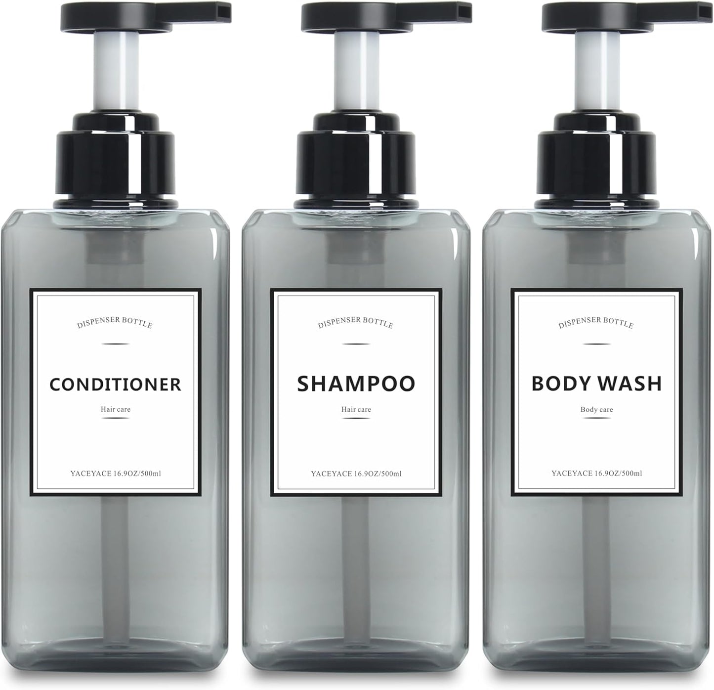 YACEYACE Clear Grey Kitchen Soap Dispenser Trio - Stylish & Refillable