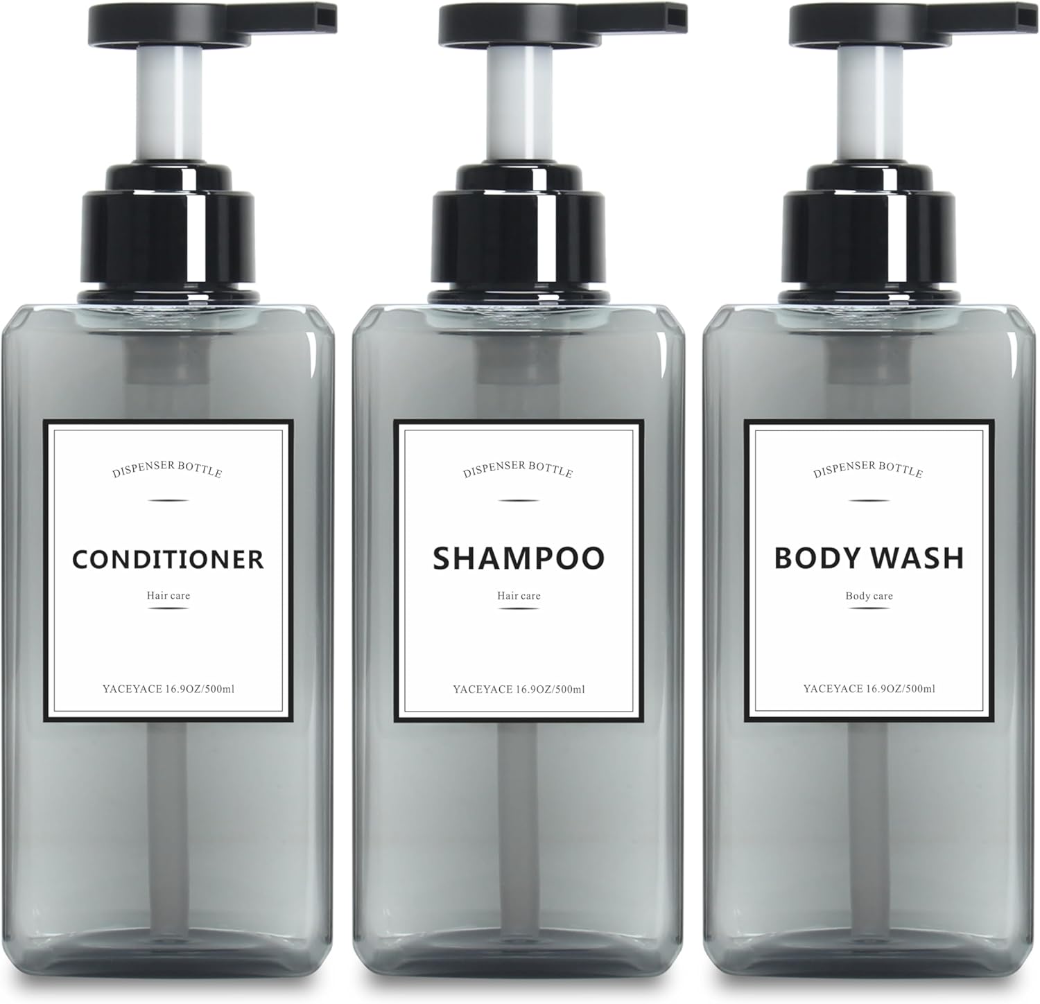 YACEYACE Clear Grey Kitchen Soap Dispenser Trio - Stylish & Refillable
