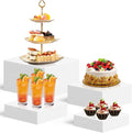 4PCS Buffet Risers White Acrylic Boxes for Food Display - Balanced