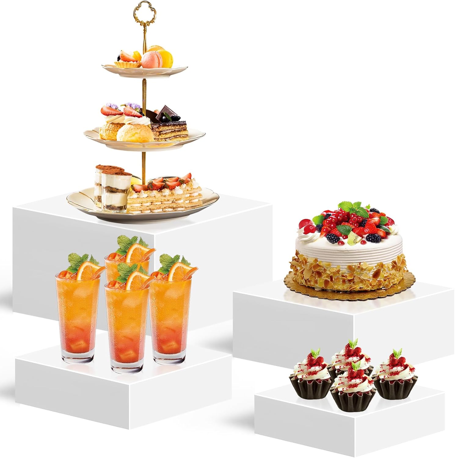 4PCSBuffet Risers for Elegant Food Display and Presentation