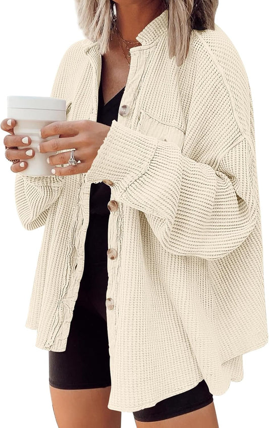 AUTOMET Fall Outfits for Women 2025 Waffle Knit Button Down Shirt