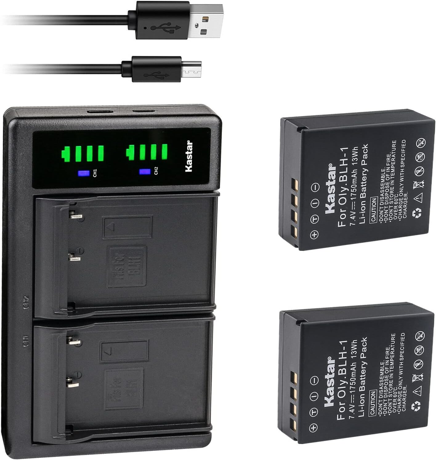 Kastar 2-Pack BLH-1 Battery & LTD2 USB Charger for Olympus