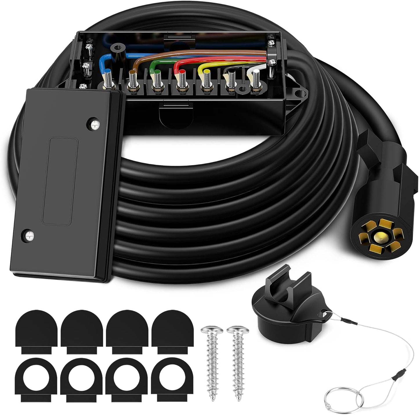 10ft 7 Way Trailer Plug Cord with Junction Box for Easy Wiring