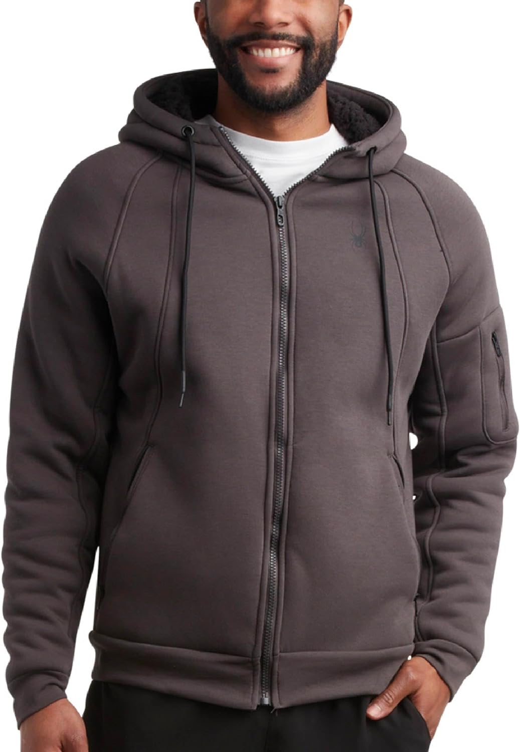 Sherpa Fur Hoodie for Men - Lightweight Full Zip Waffle Knit