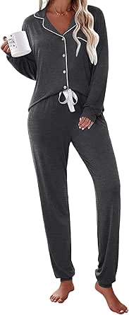 Ekouaer Pajamas Set Long Sleeve Sleepwear for Women Comfort