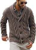 Mens Cable Knit Cardigan Shawl Collar Loose Fit - Casual Warm Layer