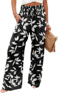 Womens Elastic High Waisted Palazzo Pants - Casual Wide Leg Comfort