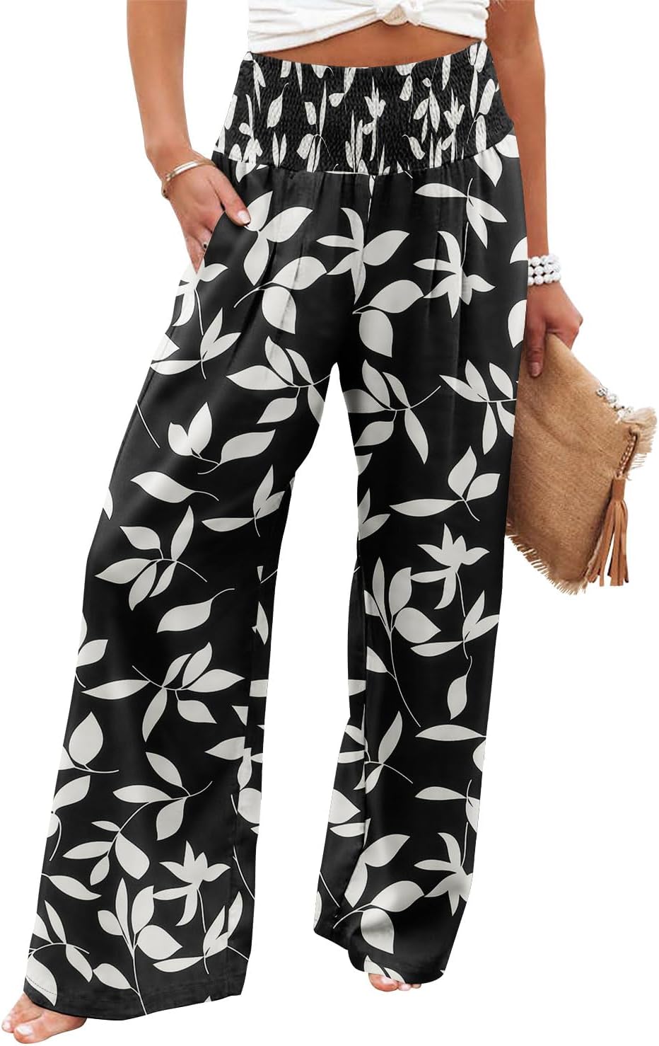 Angerella Womens Elastic High Waisted Palazzo Pants for Comfort