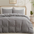 LOVQUE Light Grey Cotton Duvet Cover King Size - Linen Like Comfort
